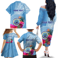 Micronesia Culture Day Family Matching Off Shoulder Long Sleeve Dress and Hawaiian Shirt Tribal Pattern Tropical Style LT01 - Polynesian Pride