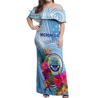 Micronesia Culture Day Off Shoulder Maxi Dress Tribal Pattern Tropical Style LT01 Women Blue - Polynesian Pride
