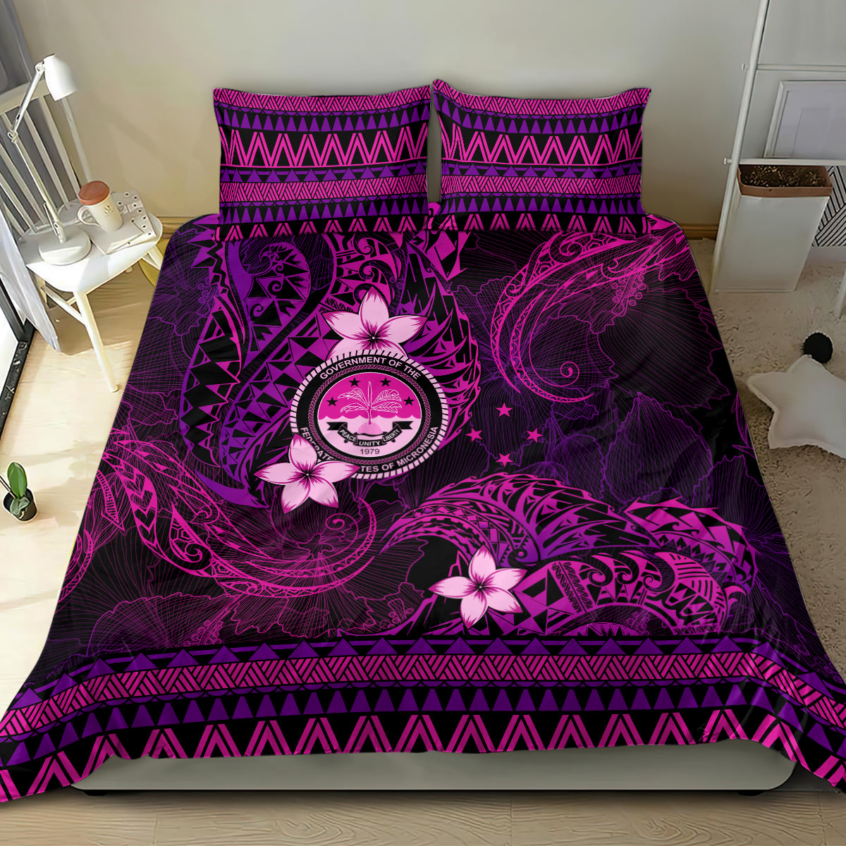 FSM Culture Day Bedding Set Tribal Pattern Pink Version LT01 - Polynesian Pride