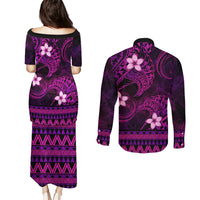 FSM Culture Day Couples Matching Puletasi and Long Sleeve Button Shirt Tribal Pattern Pink Version LT01 - Polynesian Pride