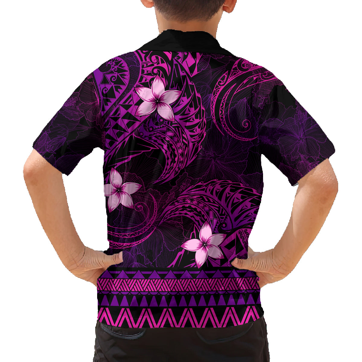 FSM Culture Day Family Matching Off Shoulder Short Dress and Hawaiian Shirt Tribal Pattern Pink Version LT01 - Polynesian Pride