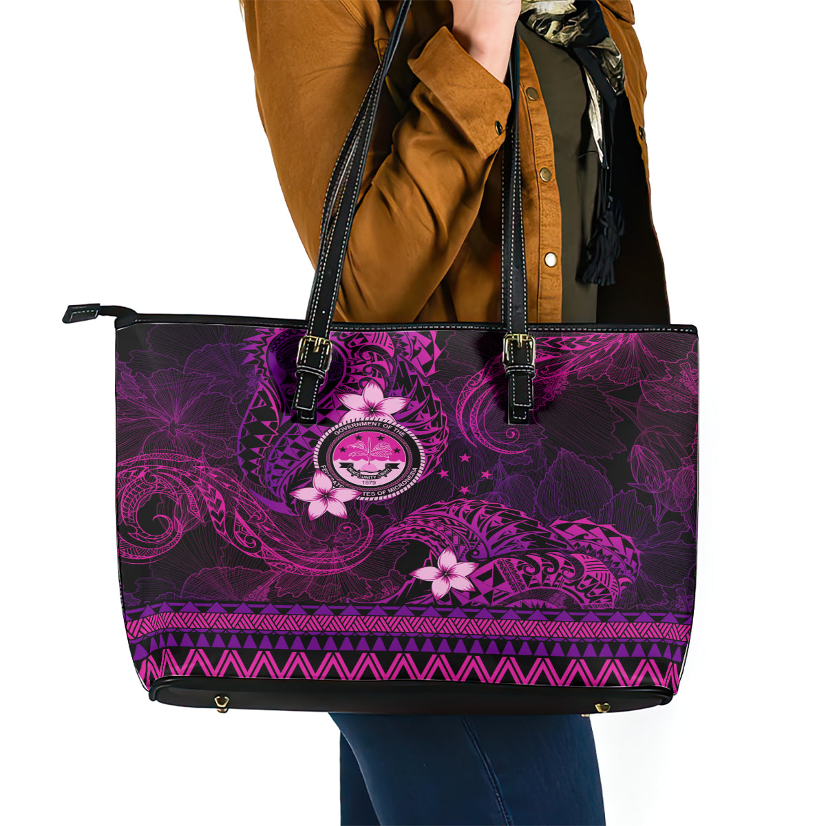 FSM Culture Day Leather Tote Bag Tribal Pattern Pink Version LT01 - Polynesian Pride