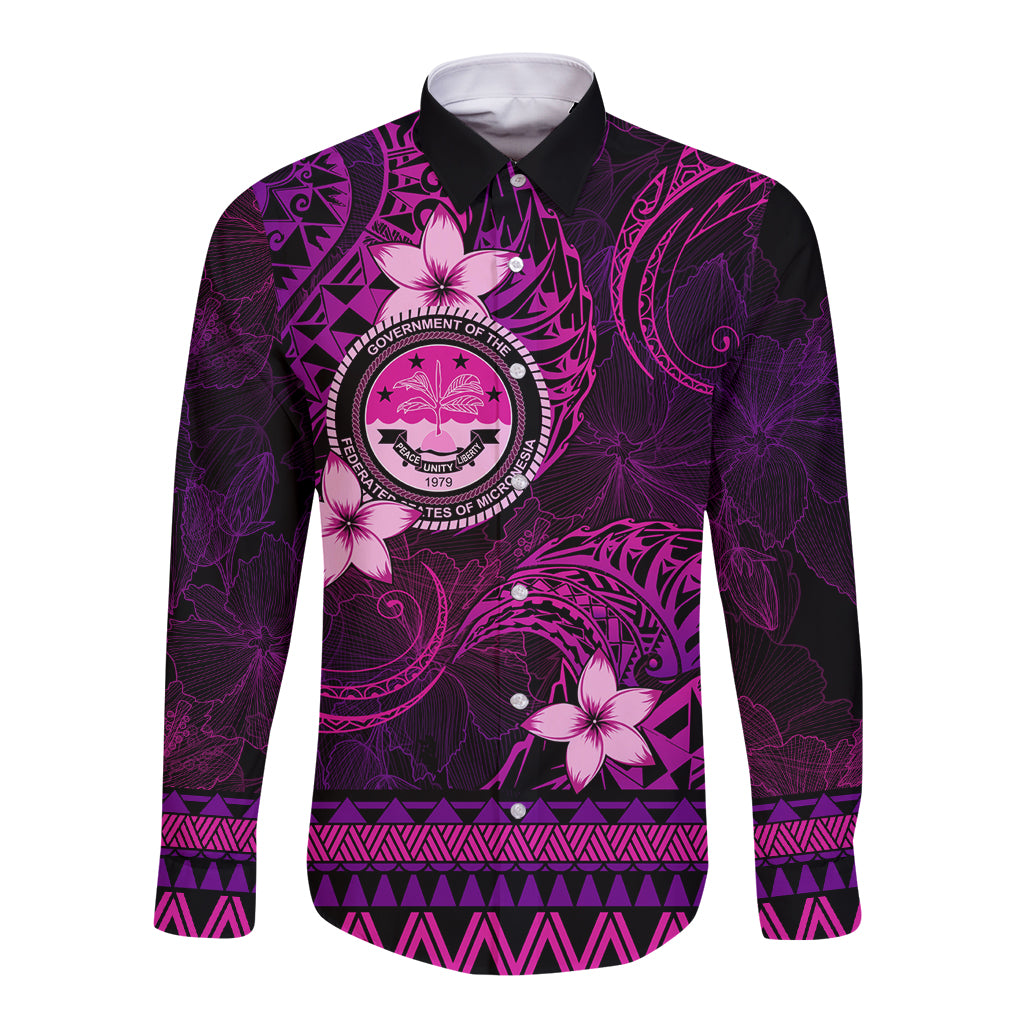 FSM Culture Day Long Sleeve Button Shirt Tribal Pattern Pink Version LT01 Unisex Pink - Polynesian Pride