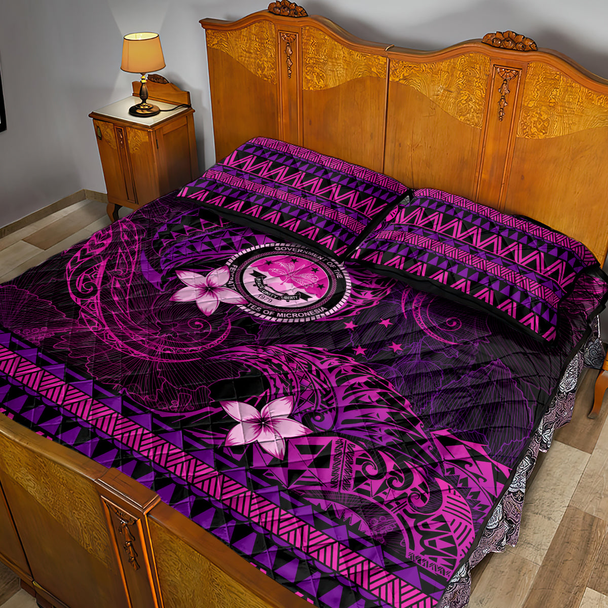 FSM Culture Day Quilt Bed Set Tribal Pattern Pink Version LT01 - Polynesian Pride