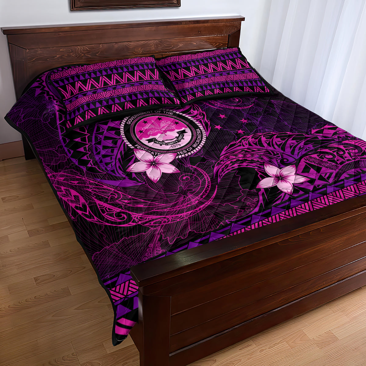 FSM Culture Day Quilt Bed Set Tribal Pattern Pink Version LT01 - Polynesian Pride