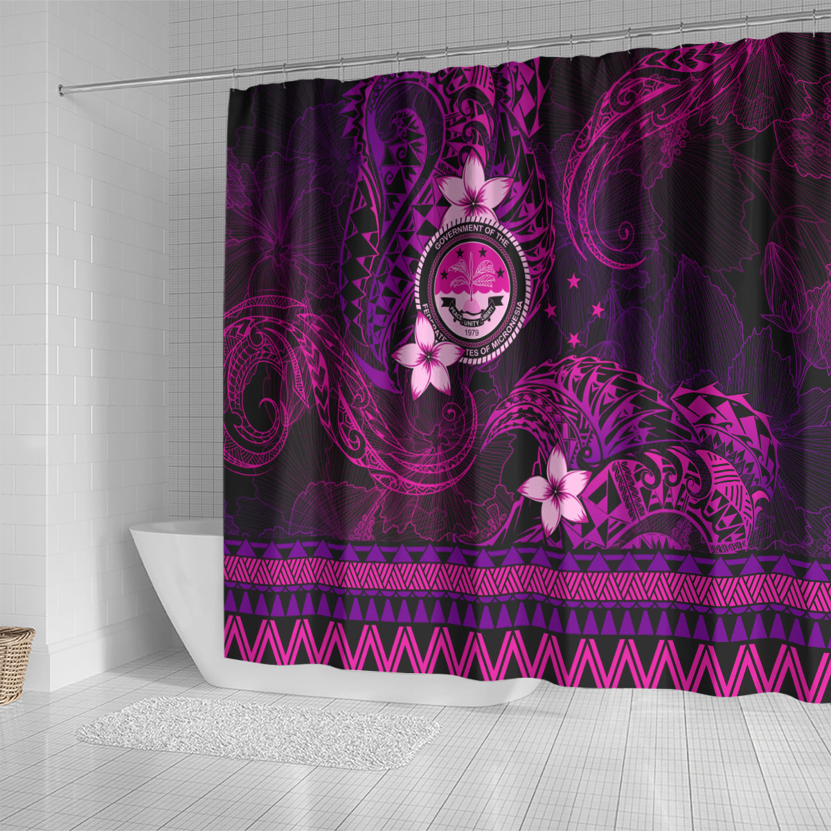 FSM Culture Day Shower Curtain Tribal Pattern Pink Version LT01 - Polynesian Pride