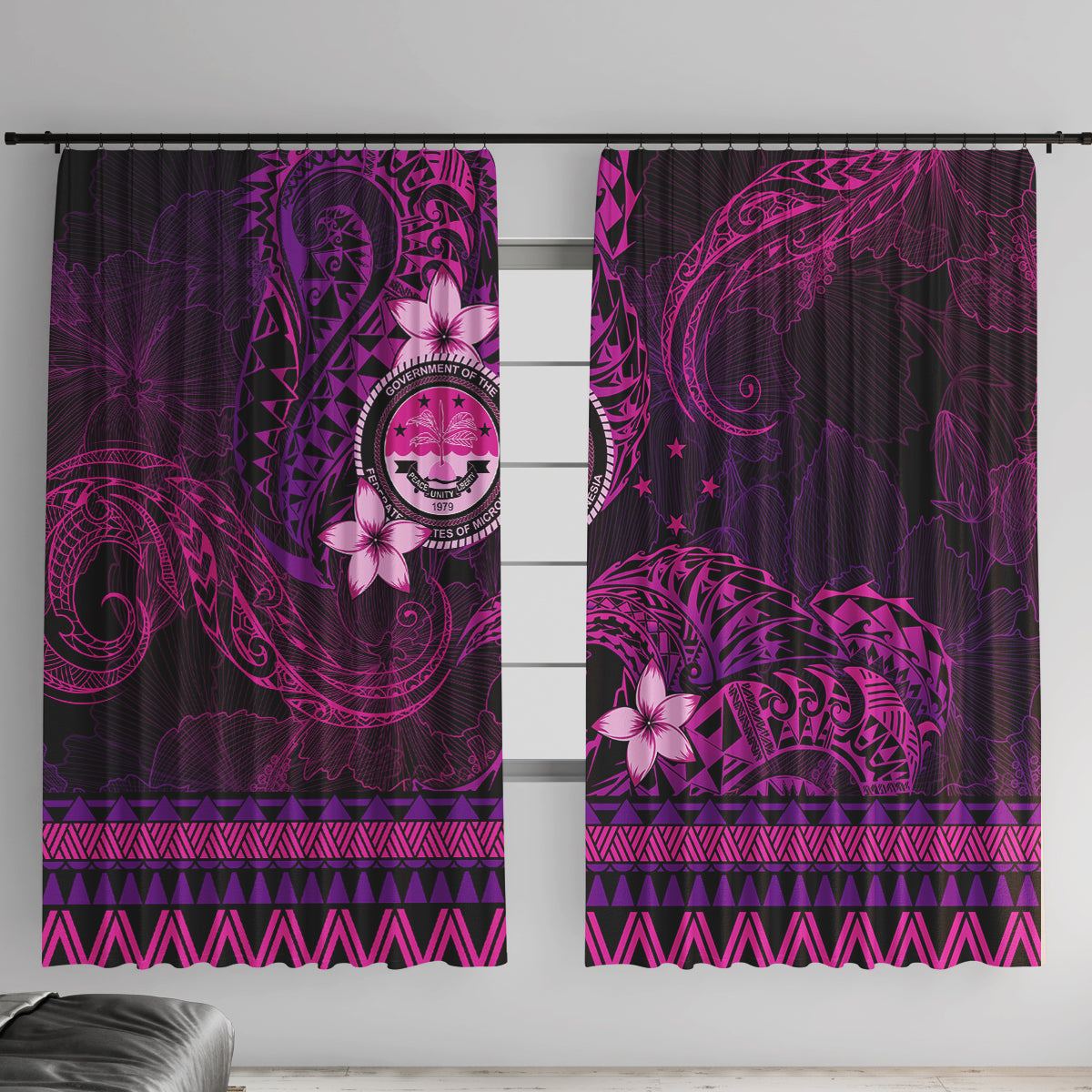 FSM Culture Day Window Curtain Tribal Pattern Pink Version LT01 With Hooks Pink - Polynesian Pride