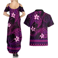FSM Chuuk State Couples Matching Summer Maxi Dress and Hawaiian Shirt Tribal Pattern Pink Version LT01 - Polynesian Pride