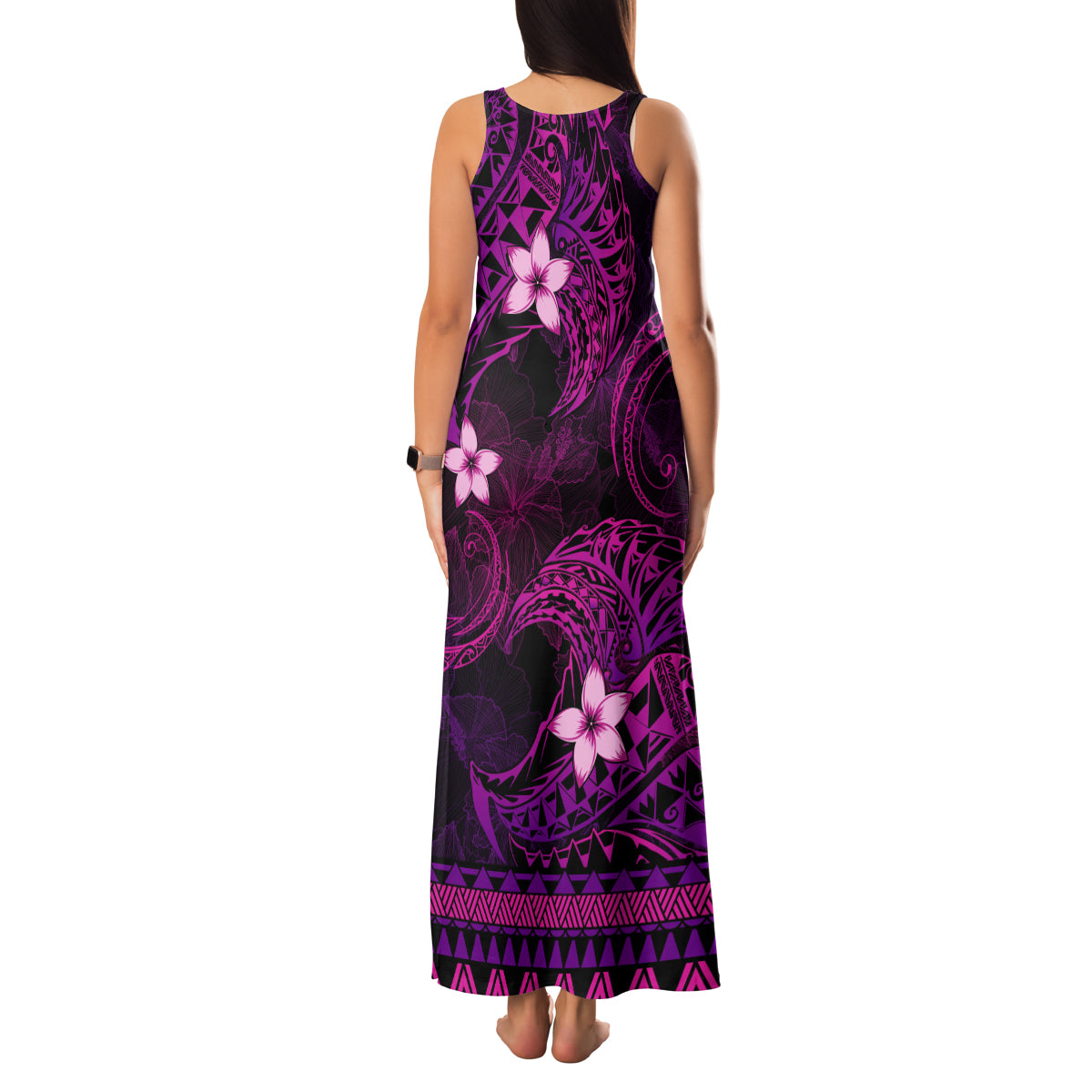 FSM Chuuk State Family Matching Tank Maxi Dress and Hawaiian Shirt Tribal Pattern Pink Version LT01 - Polynesian Pride