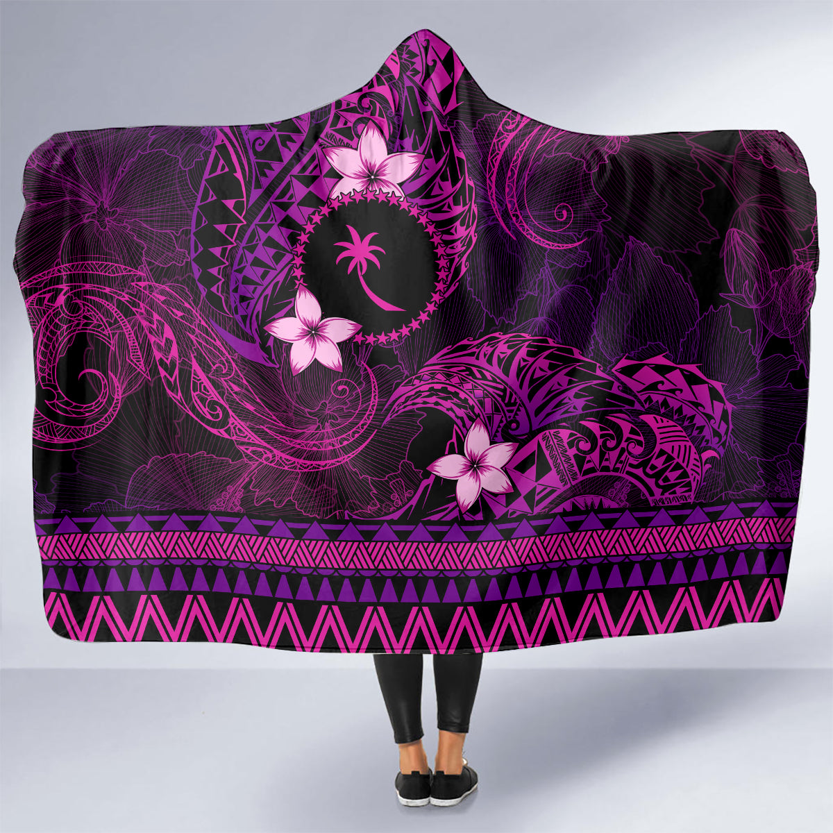 FSM Chuuk State Hooded Blanket Tribal Pattern Pink Version LT01 - Polynesian Pride