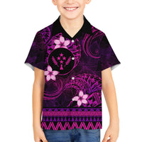 FSM Kosrae State Family Matching Off Shoulder Short Dress and Hawaiian Shirt Tribal Pattern Pink Version LT01 Son's Shirt Pink - Polynesian Pride