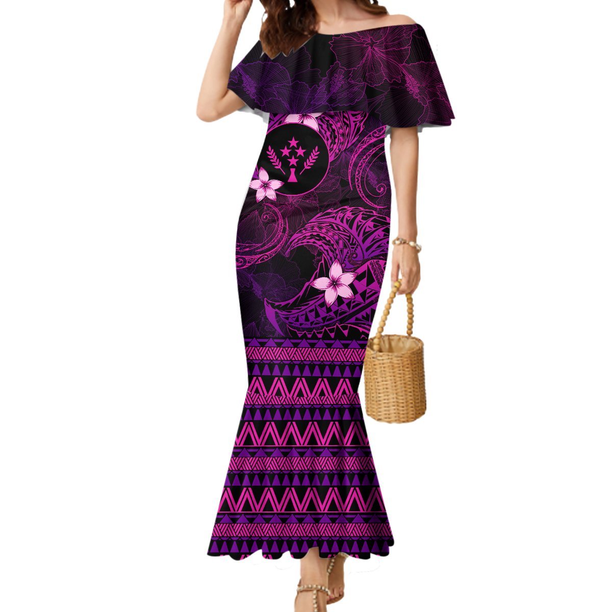 FSM Kosrae State Mermaid Dress Tribal Pattern Pink Version LT01 Women Pink - Polynesian Pride