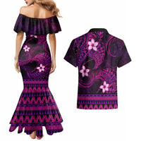 FSM Pohnpei State Couples Matching Mermaid Dress and Hawaiian Shirt Tribal Pattern Pink Version LT01 - Polynesian Pride