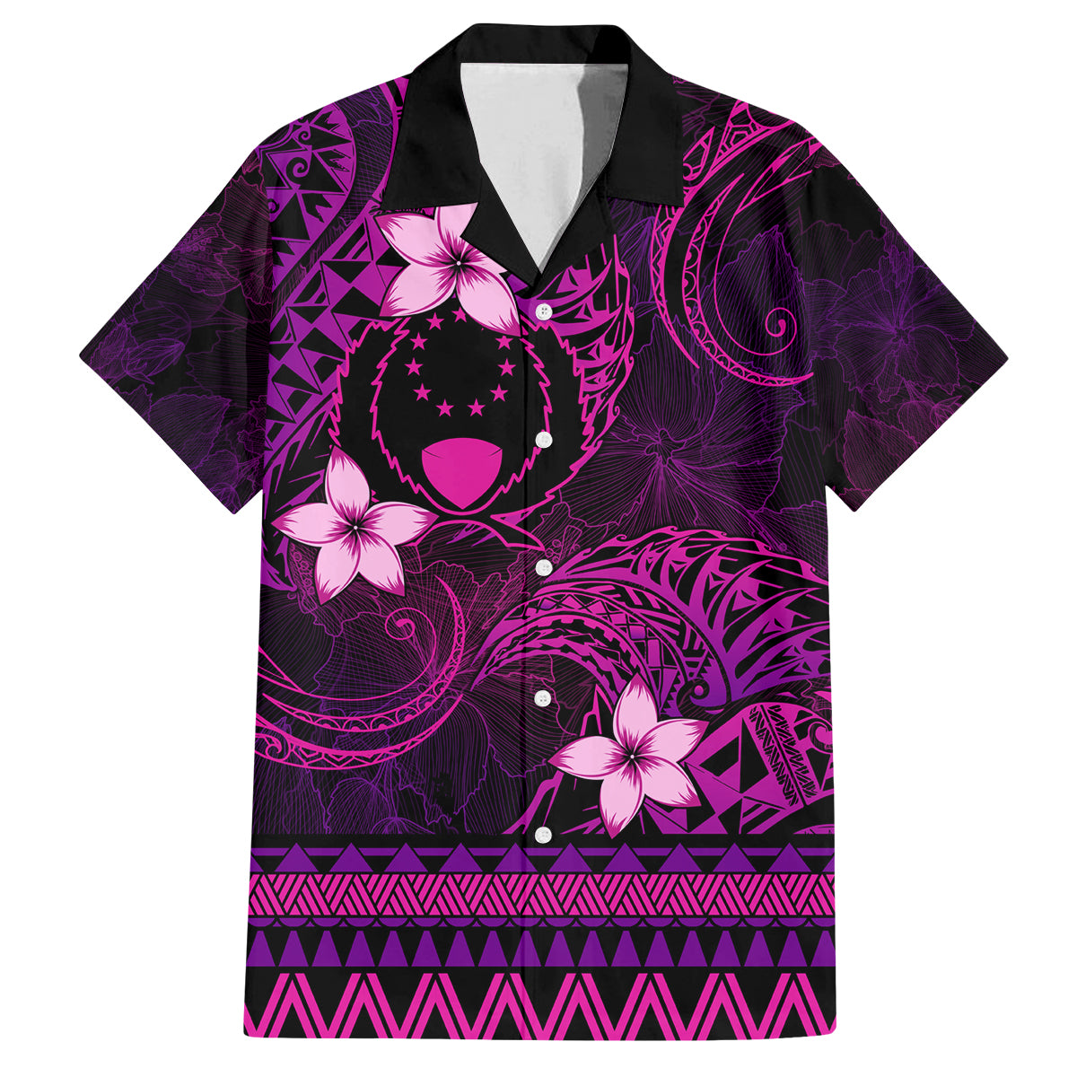FSM Pohnpei State Family Matching Off Shoulder Short Dress and Hawaiian Shirt Tribal Pattern Pink Version LT01 Dad's Shirt - Short Sleeve Pink - Polynesian Pride