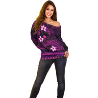 FSM Pohnpei State Off Shoulder Sweater Tribal Pattern Pink Version LT01 - Polynesian Pride