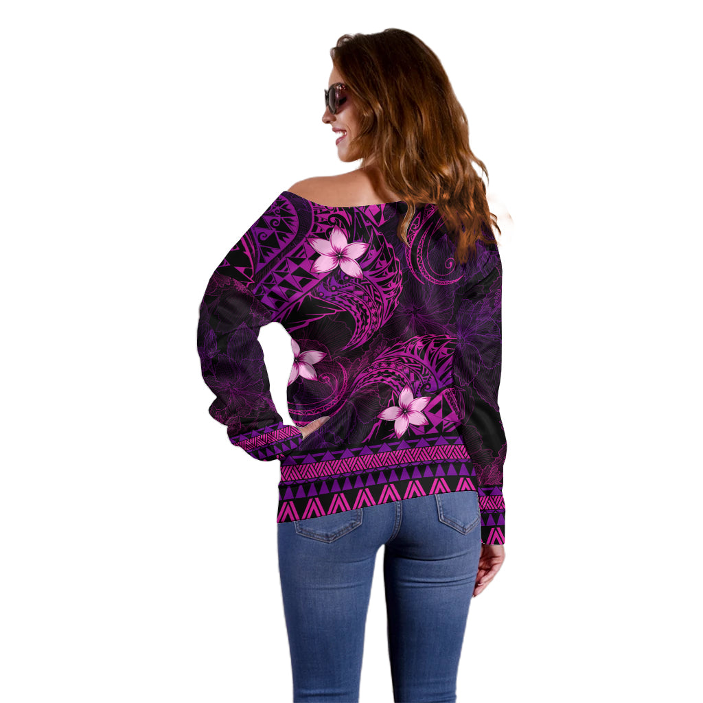 FSM Pohnpei State Off Shoulder Sweater Tribal Pattern Pink Version LT01 - Polynesian Pride