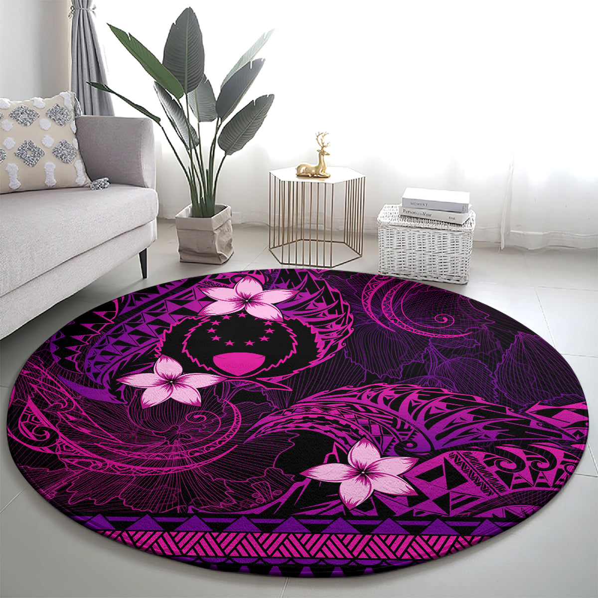 FSM Pohnpei State Round Carpet Tribal Pattern Pink Version LT01 - Polynesian Pride