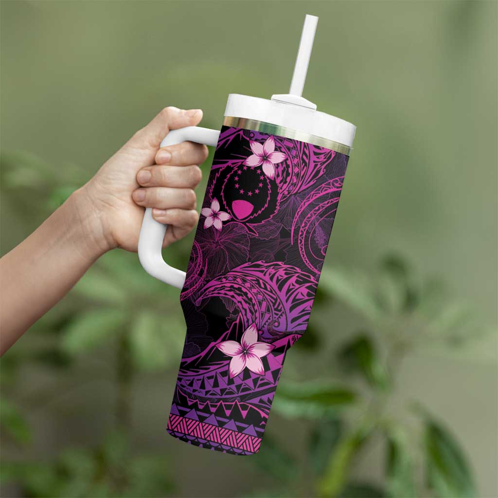 FSM Pohnpei State Tumbler With Handle Tribal Pattern Pink Version