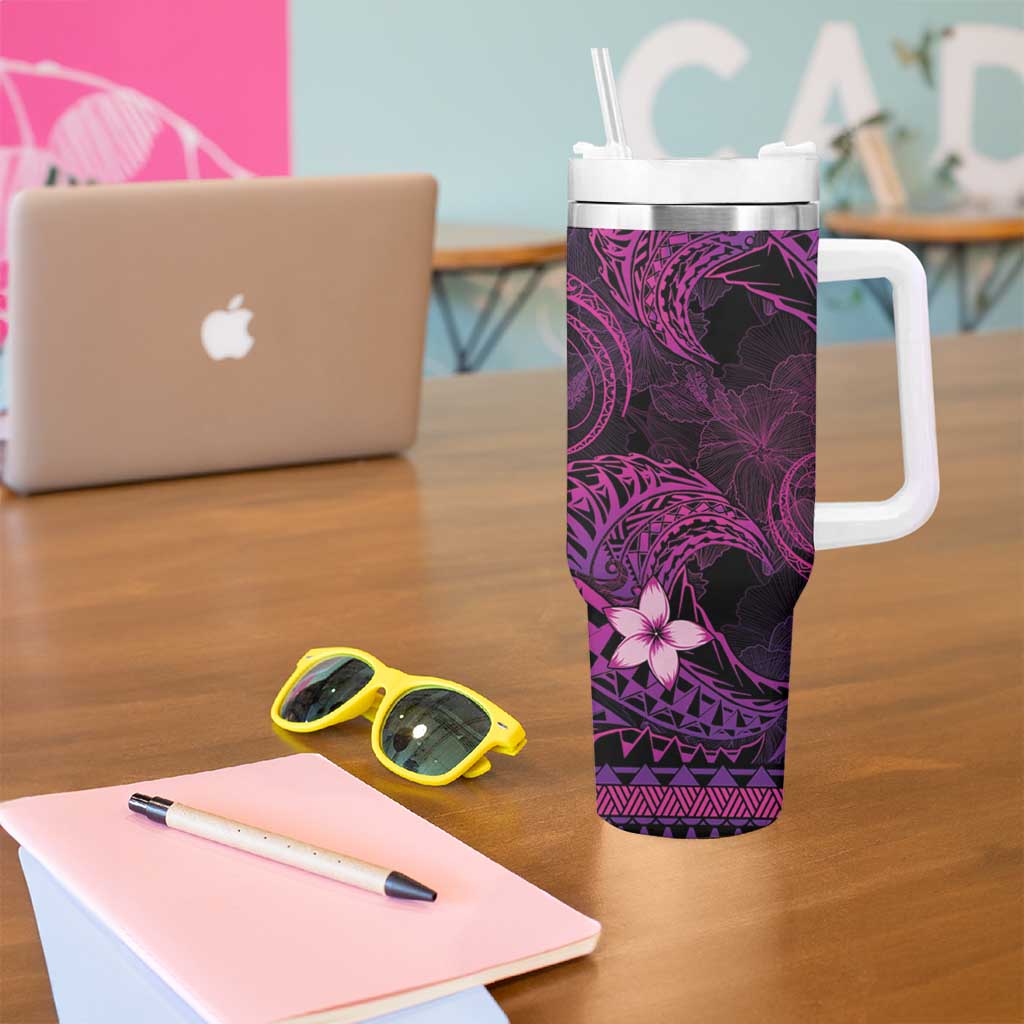 FSM Pohnpei State Tumbler With Handle Tribal Pattern Pink Version