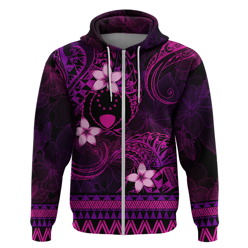 FSM Pohnpei State Zip Hoodie Tribal Pattern Pink Version LT01 Zip Hoodie Pink - Polynesian Pride