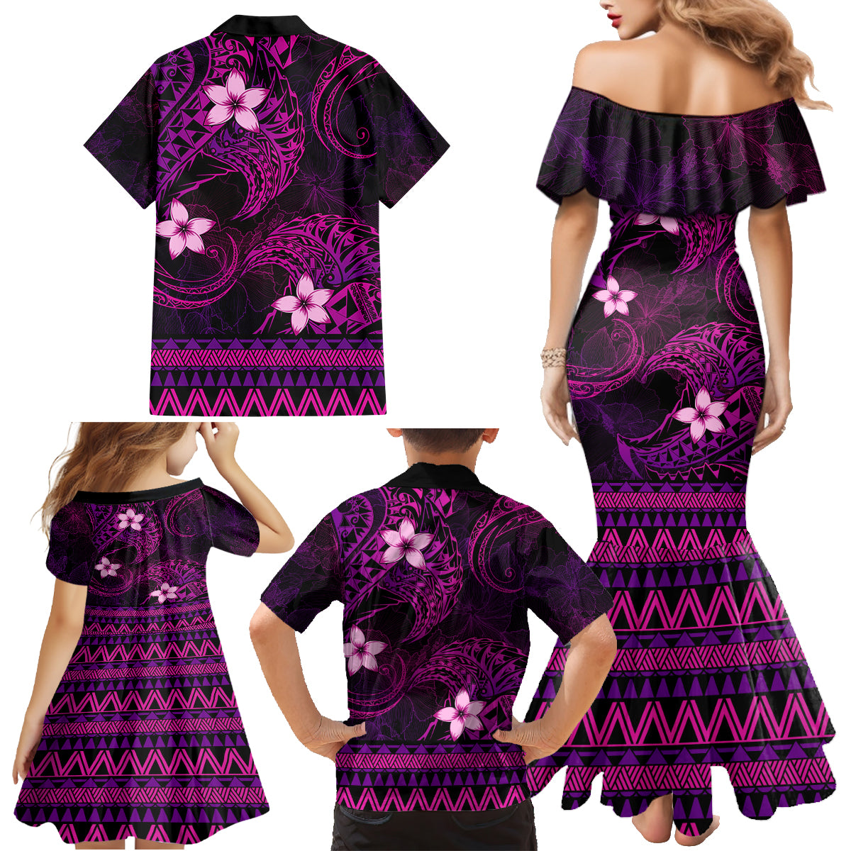 FSM Yap State Family Matching Mermaid Dress and Hawaiian Shirt Tribal Pattern Pink Version LT01 - Polynesian Pride