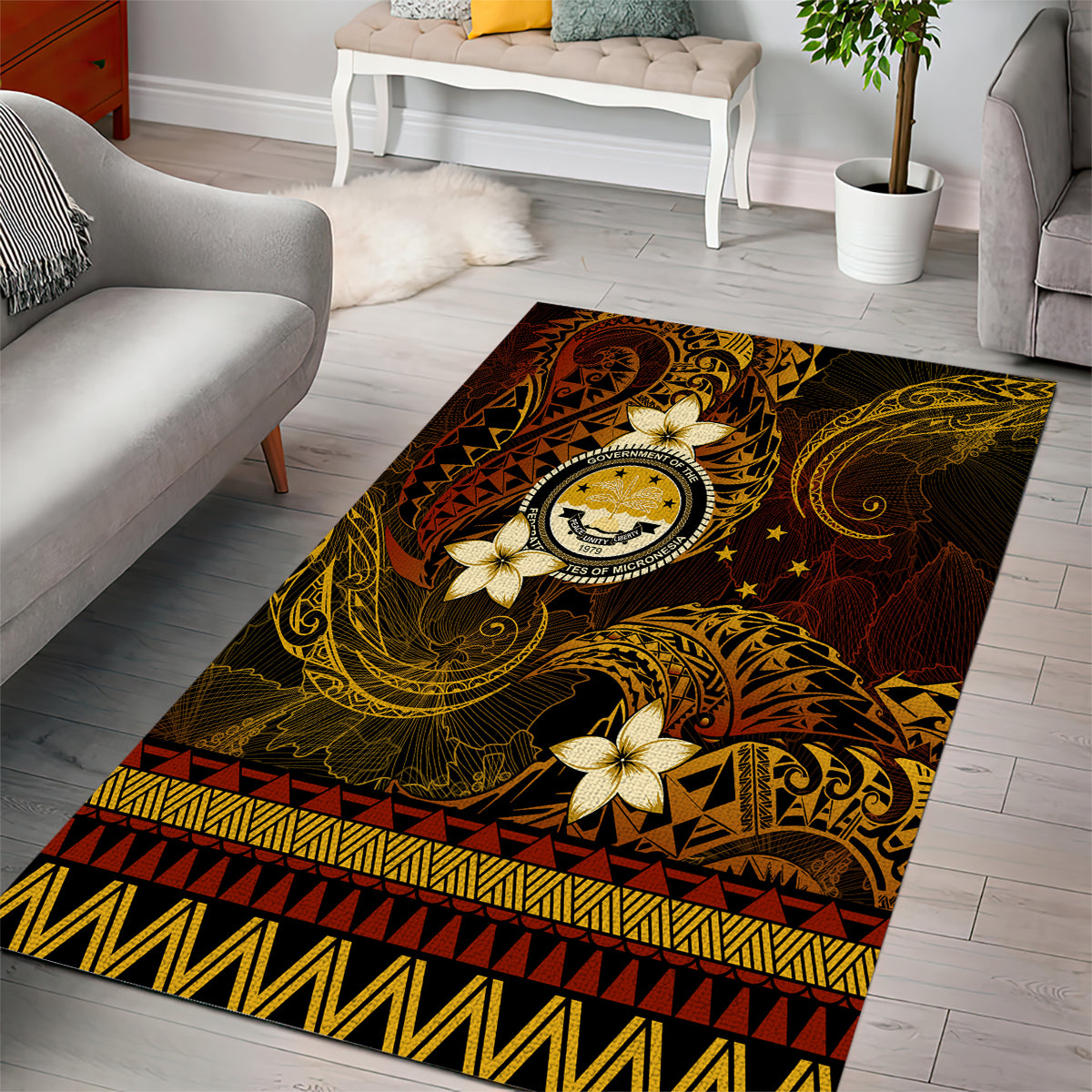 FSM Culture Day Area Rug Tribal Pattern Gold Version LT01 - Polynesian Pride