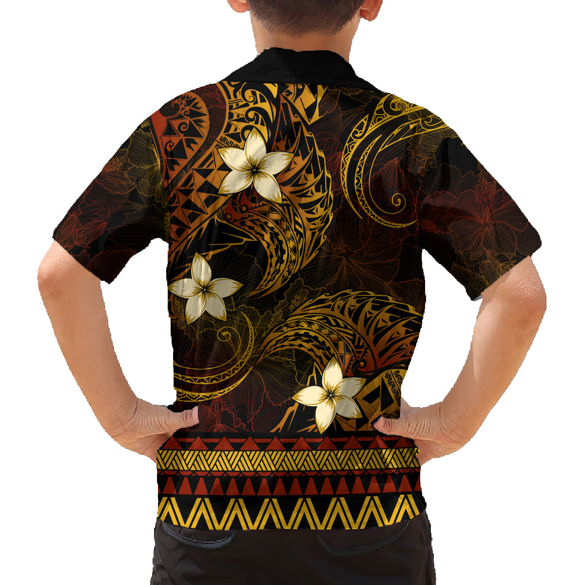 FSM Culture Day Family Matching Off Shoulder Short Dress and Hawaiian Shirt Tribal Pattern Gold Version LT01 - Polynesian Pride