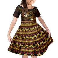 FSM Culture Day Family Matching Summer Maxi Dress and Hawaiian Shirt Tribal Pattern Gold Version LT01 Daughter's Dress Gold - Polynesian Pride