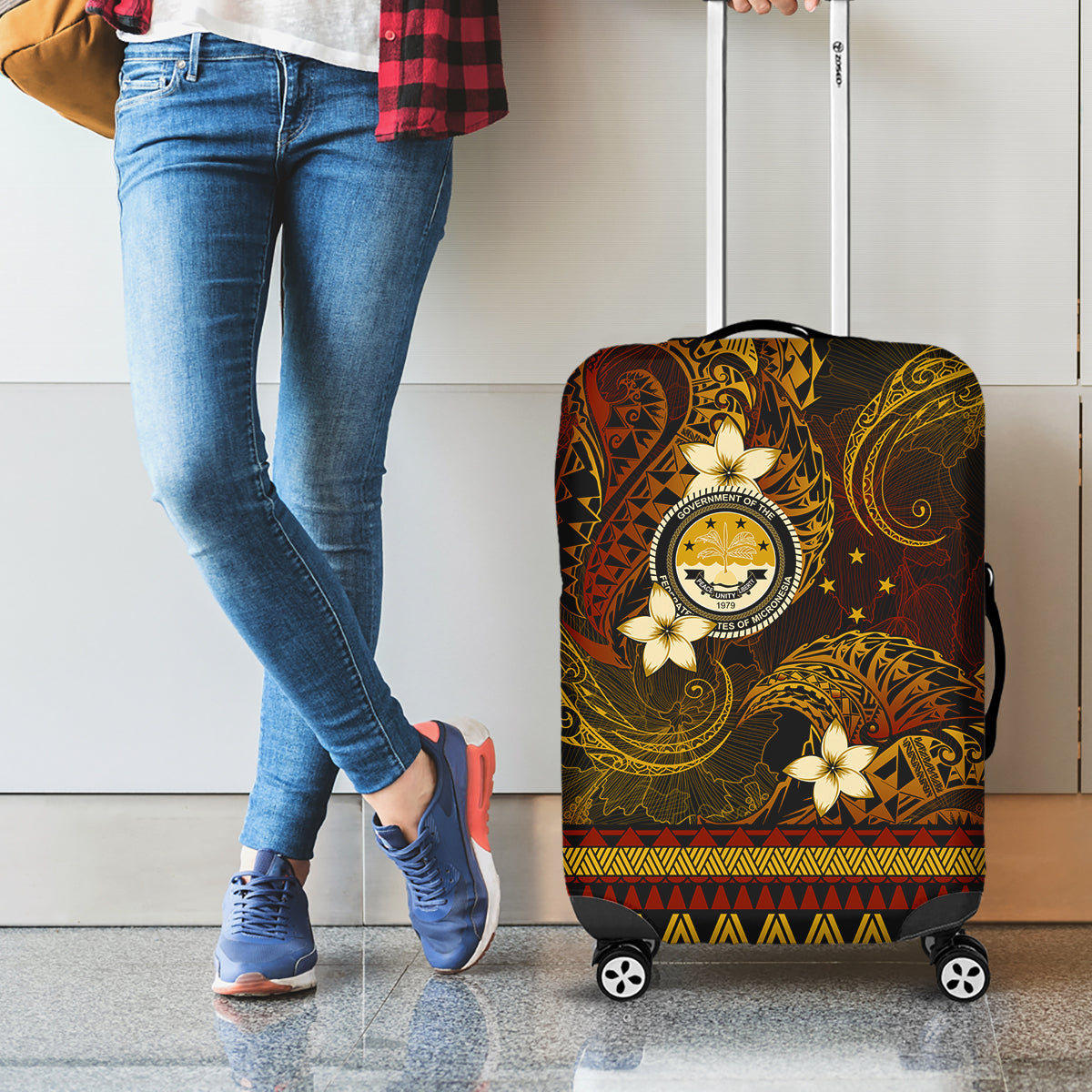 FSM Culture Day Luggage Cover Tribal Pattern Gold Version LT01 - Polynesian Pride