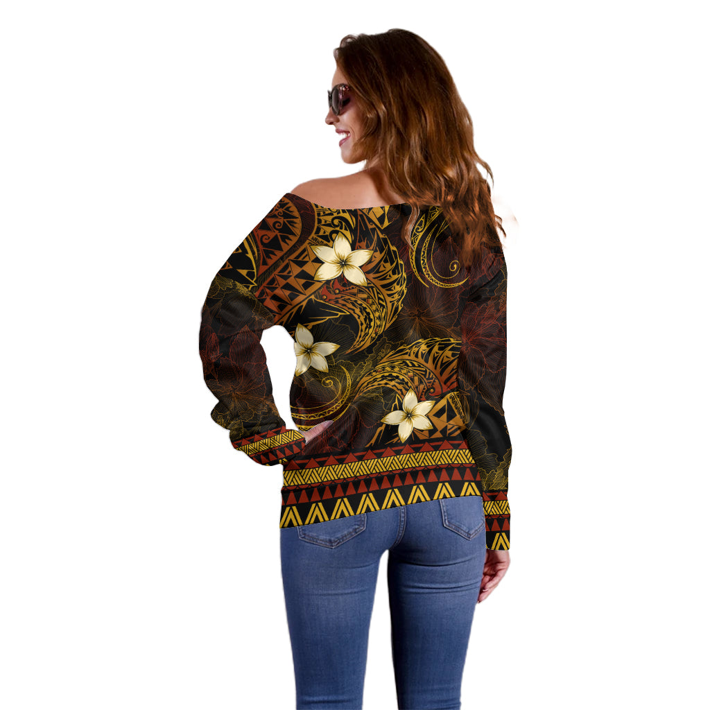 FSM Culture Day Off Shoulder Sweater Tribal Pattern Gold Version LT01 - Polynesian Pride