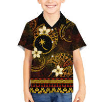 FSM Chuuk State Family Matching Tank Maxi Dress and Hawaiian Shirt Tribal Pattern Gold Version LT01 Son's Shirt Gold - Polynesian Pride