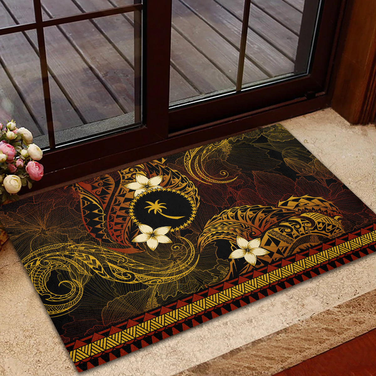 FSM Chuuk State Rubber Doormat Tribal Pattern Gold Version LT01 - Polynesian Pride