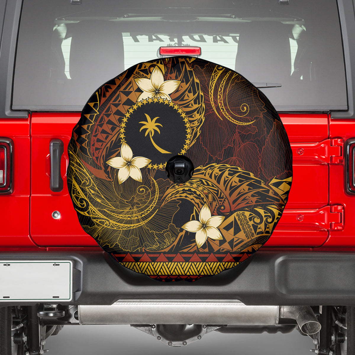 FSM Chuuk State Spare Tire Cover Tribal Pattern Gold Version LT01 - Polynesian Pride