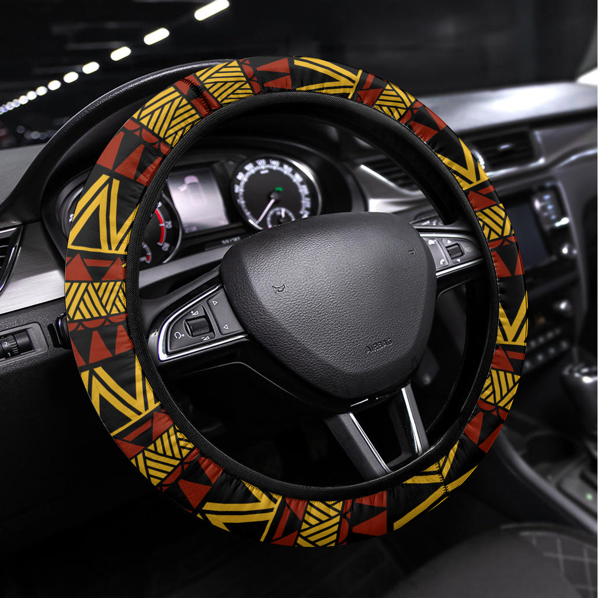 FSM Chuuk State Steering Wheel Cover Tribal Pattern Gold Version LT01 Universal Fit Gold - Polynesian Pride