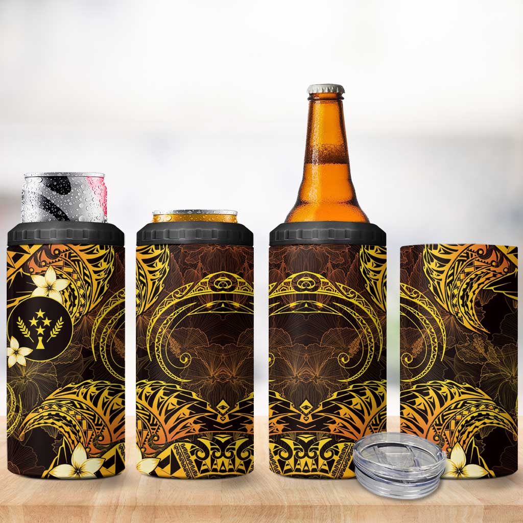 FSM Kosrae State 4 in 1 Can Cooler Tumbler Tribal Pattern Gold Version LT01 - Polynesian Pride