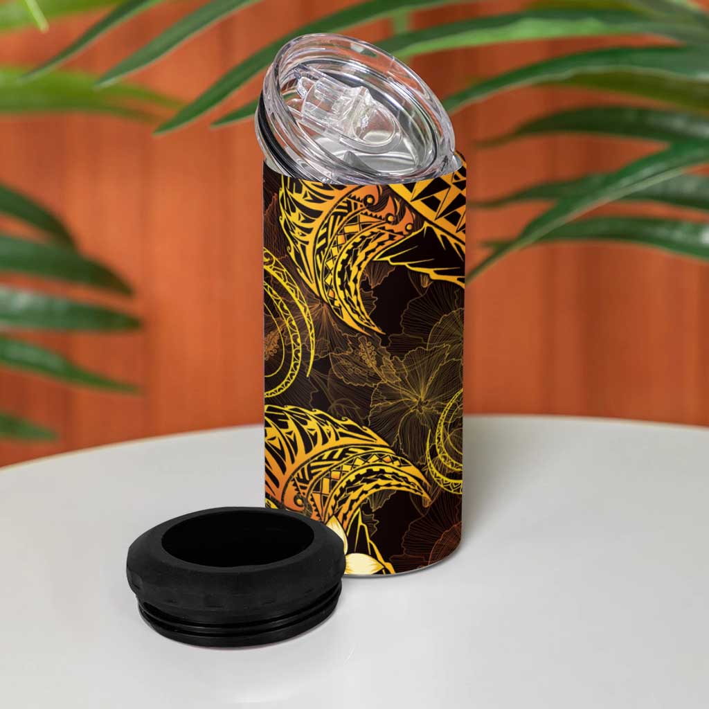 FSM Kosrae State 4 in 1 Can Cooler Tumbler Tribal Pattern Gold Version LT01 - Polynesian Pride