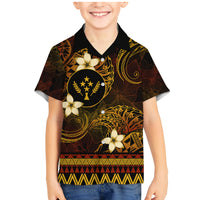 FSM Kosrae State Family Matching Mermaid Dress and Hawaiian Shirt Tribal Pattern Gold Version LT01 Son's Shirt Gold - Polynesian Pride