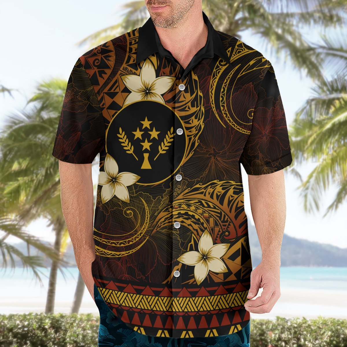 FSM Kosrae State Hawaiian Shirt Tribal Pattern Gold Version LT01 - Polynesian Pride