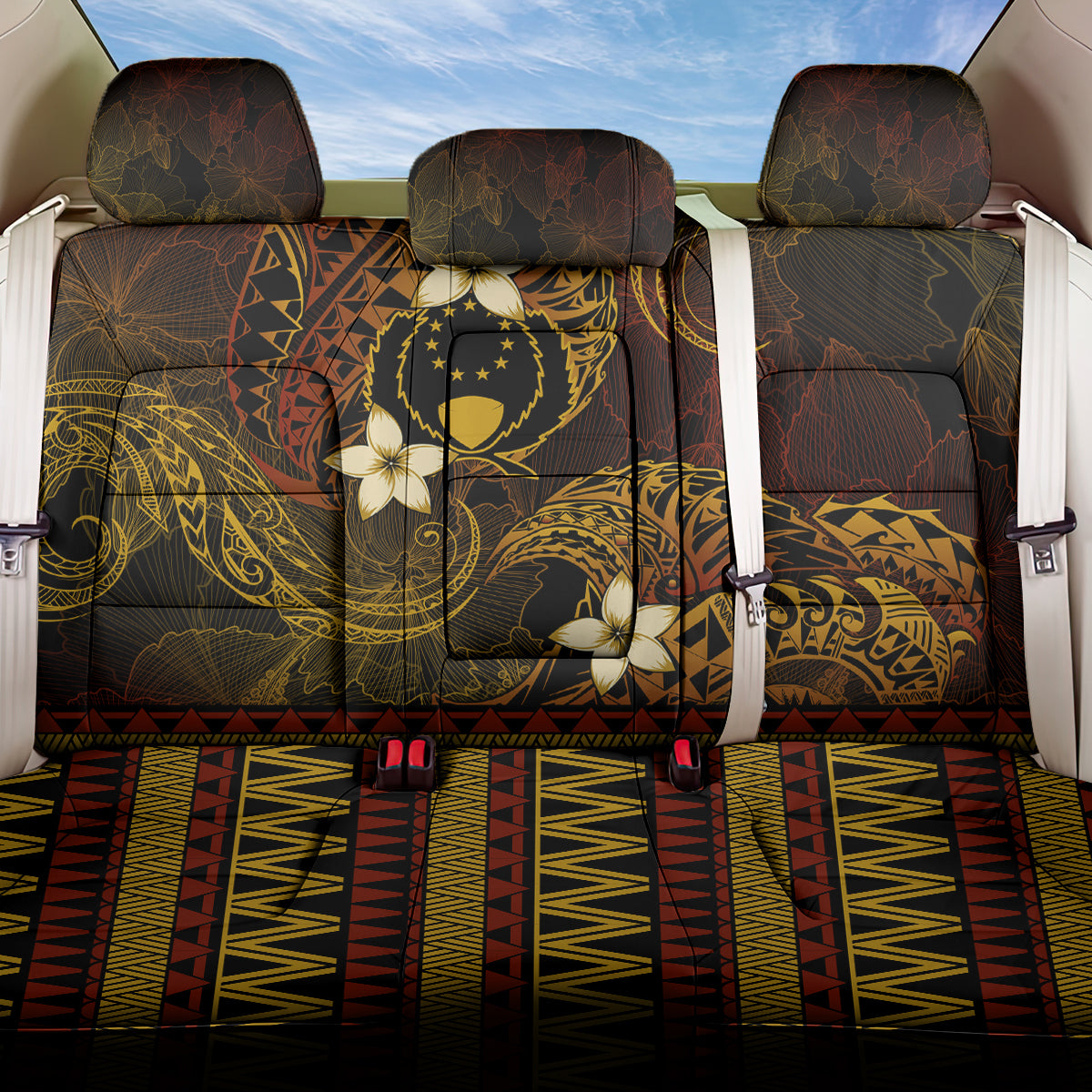 FSM Pohnpei State Back Car Seat Cover Tribal Pattern Gold Version LT01 One Size Gold - Polynesian Pride