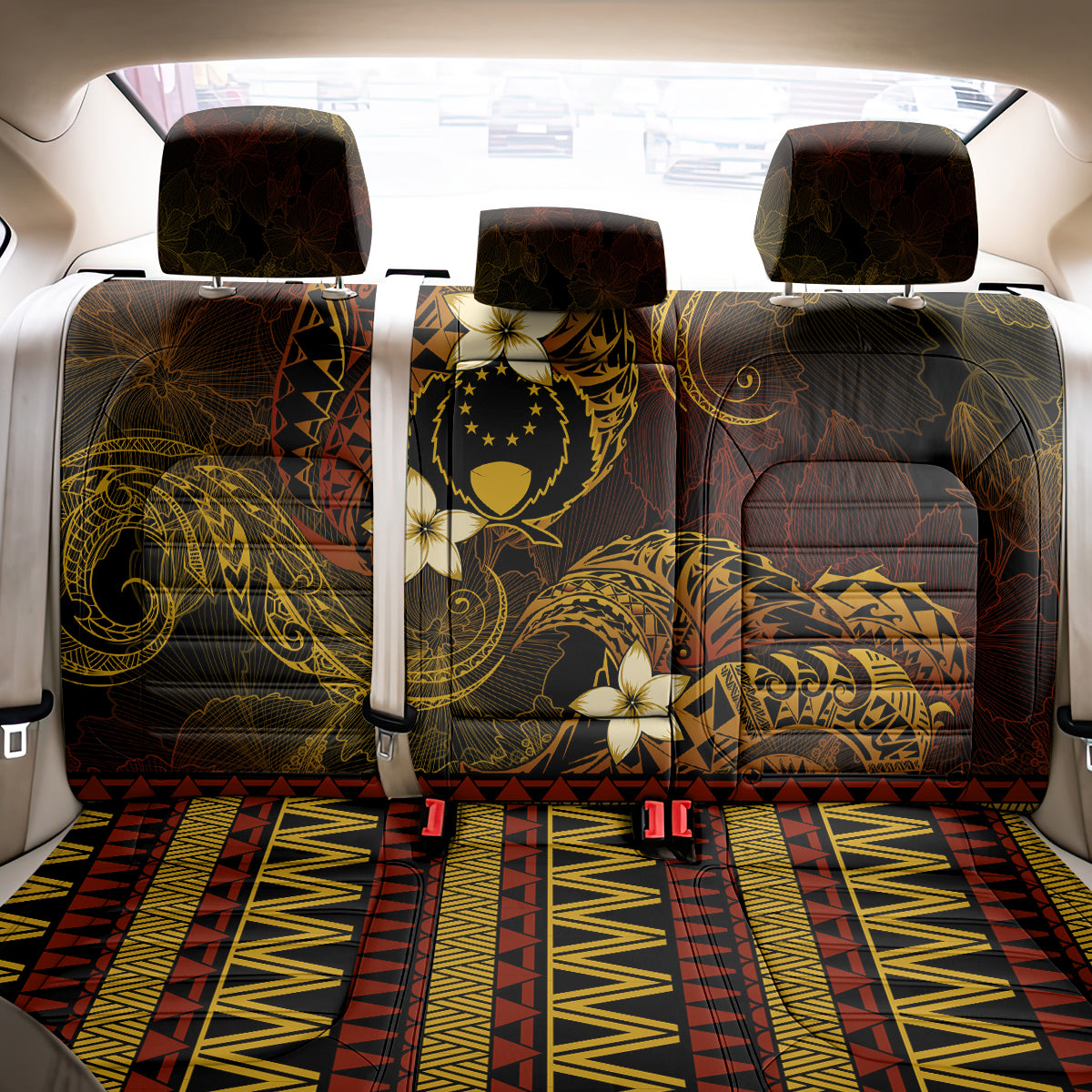 FSM Pohnpei State Back Car Seat Cover Tribal Pattern Gold Version LT01 - Polynesian Pride