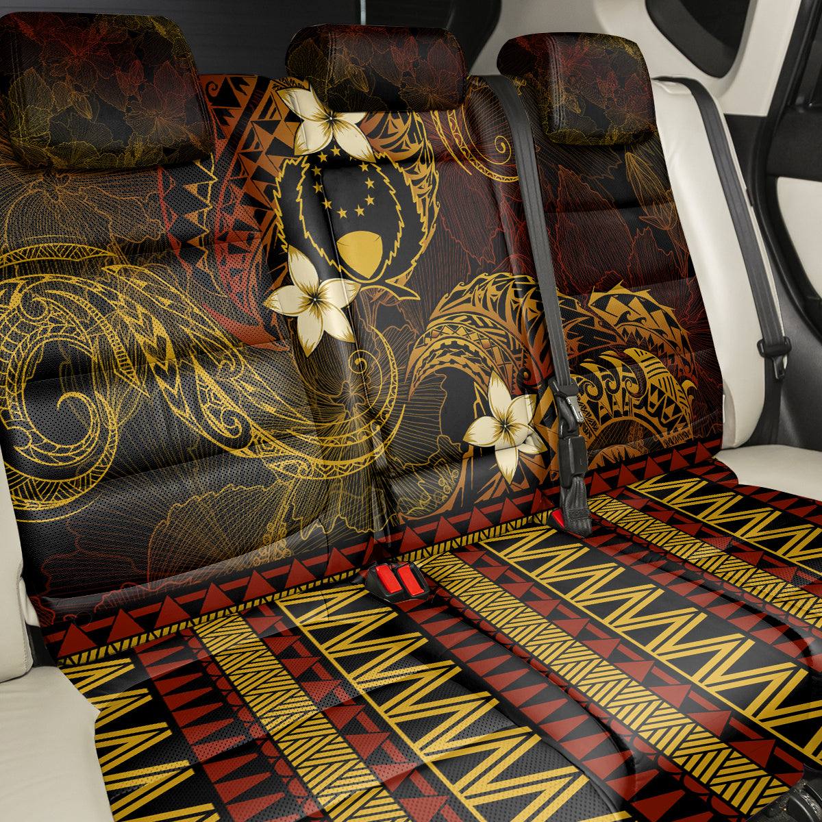 FSM Pohnpei State Back Car Seat Cover Tribal Pattern Gold Version LT01 - Polynesian Pride