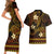 FSM Pohnpei State Couples Matching Short Sleeve Bodycon Dress and Hawaiian Shirt Tribal Pattern Gold Version LT01 - Polynesian Pride