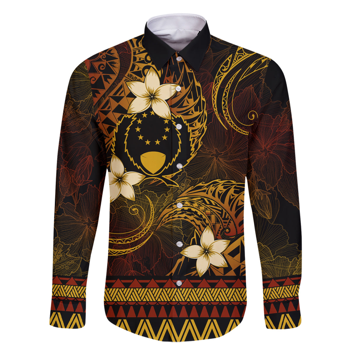 FSM Pohnpei State Family Matching Long Sleeve Bodycon Dress and Hawaiian Shirt Tribal Pattern Gold Version LT01 Dad's Shirt - Long Sleeve Gold - Polynesian Pride