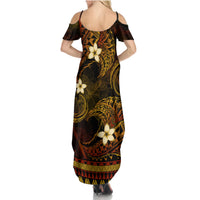 FSM Pohnpei State Family Matching Summer Maxi Dress and Hawaiian Shirt Tribal Pattern Gold Version LT01 - Polynesian Pride