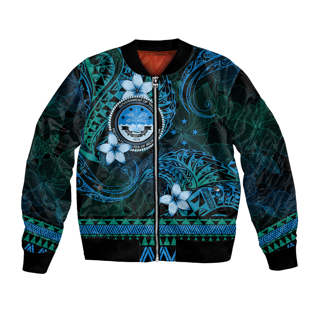 FSM Culture Day Bomber Jacket Tribal Pattern Ocean Version LT01 Unisex Blue - Polynesian Pride