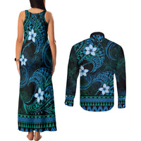 FSM Culture Day Couples Matching Tank Maxi Dress and Long Sleeve Button Shirt Tribal Pattern Ocean Version LT01 - Polynesian Pride