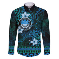 FSM Culture Day Family Matching Short Sleeve Bodycon Dress and Hawaiian Shirt Tribal Pattern Ocean Version LT01 Dad's Shirt - Long Sleeve Blue - Polynesian Pride