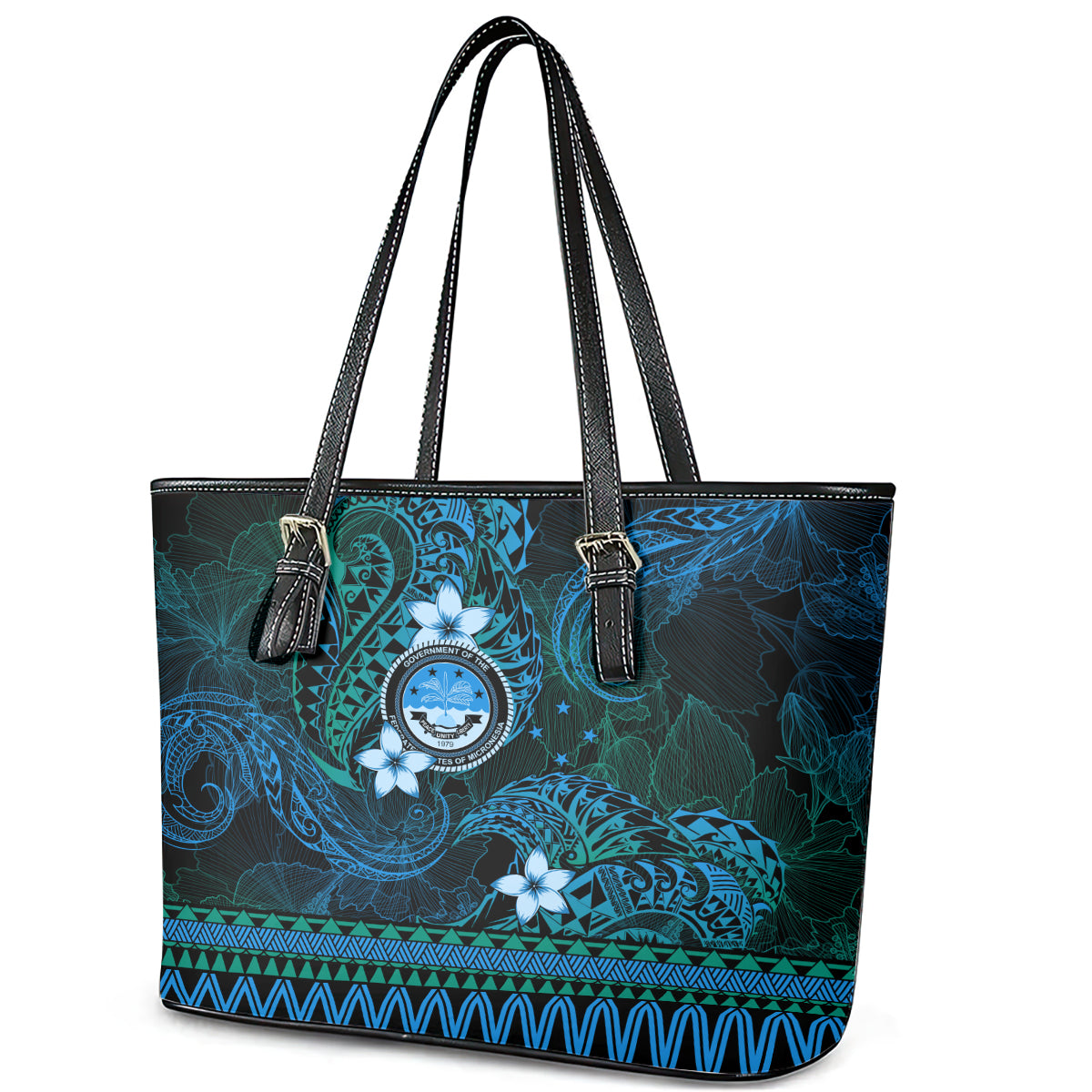 FSM Culture Day Leather Tote Bag Tribal Pattern Ocean Version LT01 - Polynesian Pride