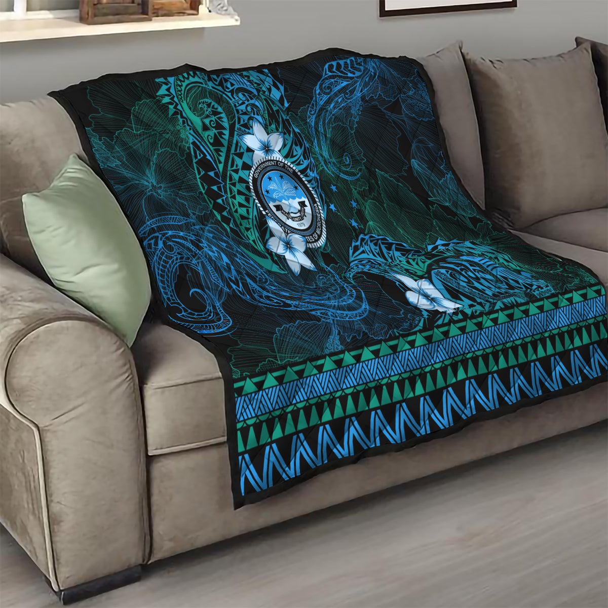 FSM Culture Day Quilt Tribal Pattern Ocean Version LT01 - Polynesian Pride