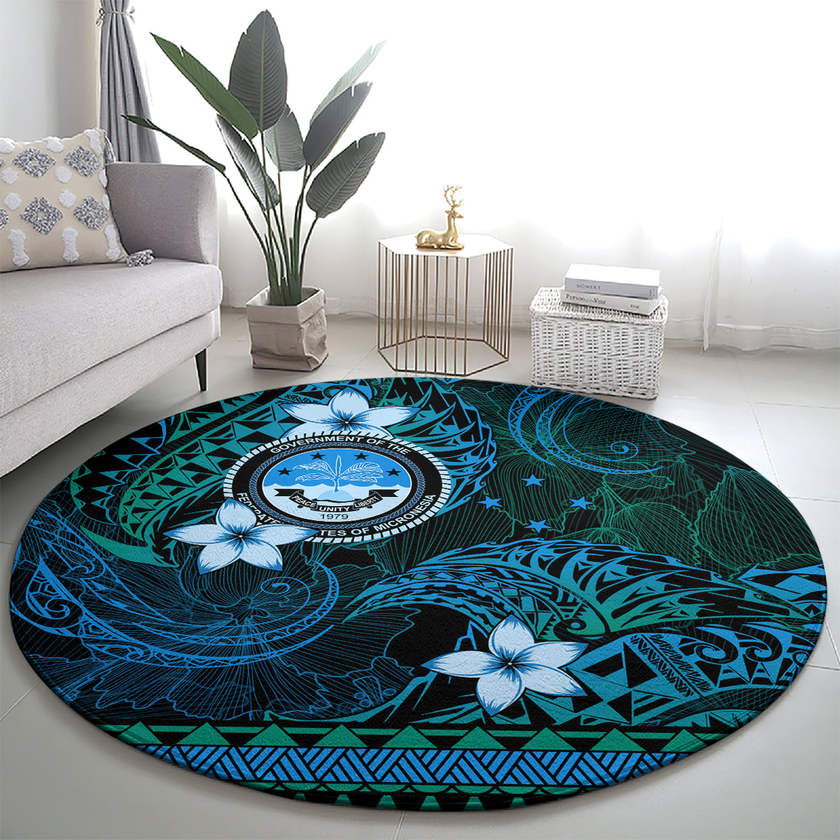 FSM Culture Day Round Carpet Tribal Pattern Ocean Version